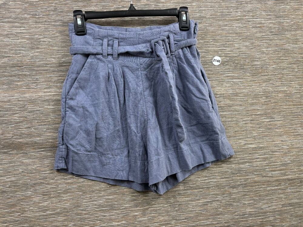 Abercrombie & Fitch Linen Blend High-Waisted Shorts with Tie Belt Womens S Blue